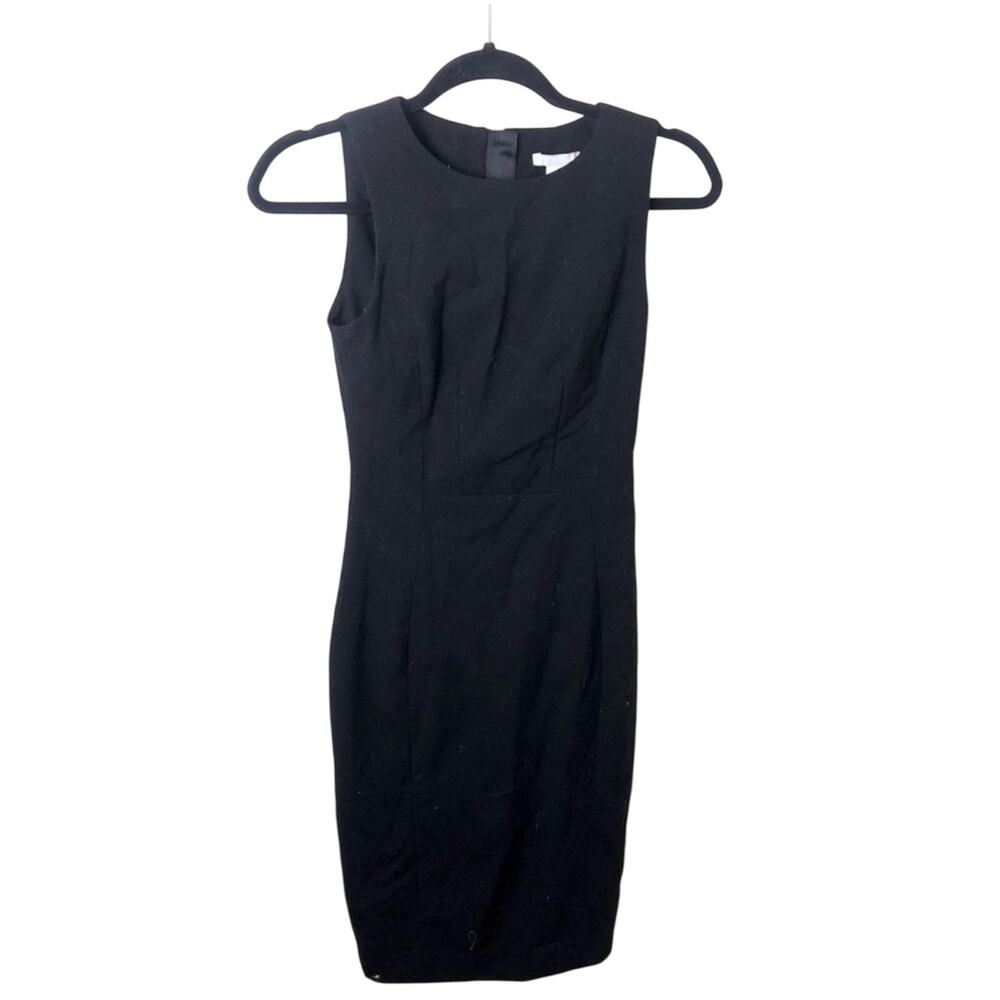 H&M- Little Black Dress Form Fitting Sheath Knee Length Skinny LBD Runs Small